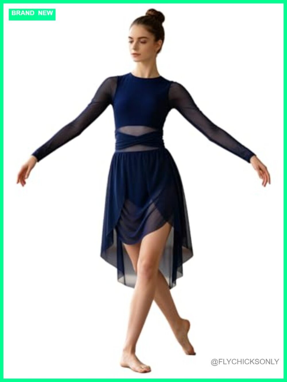 Women's Lyrical Dance Dress Asymmetrical Mesh Skirt Long Sleeve